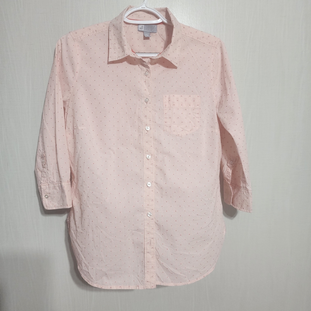 Pink Casual Button Down Shirt Classic Collar Long Sleeves